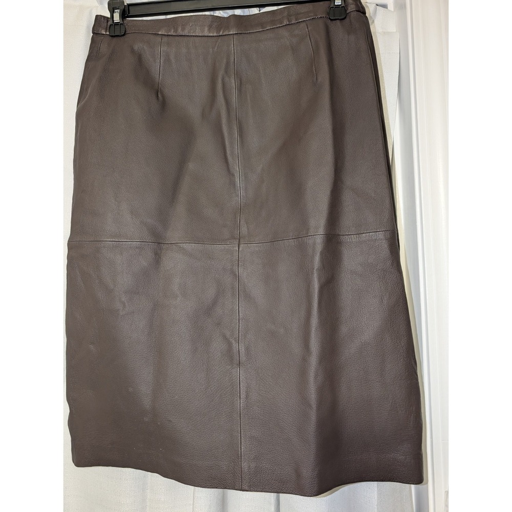 Vtg. Y2K Terry Lewis Brown Leather Skirt Fully‎ Lined Knee Length Sz. 14